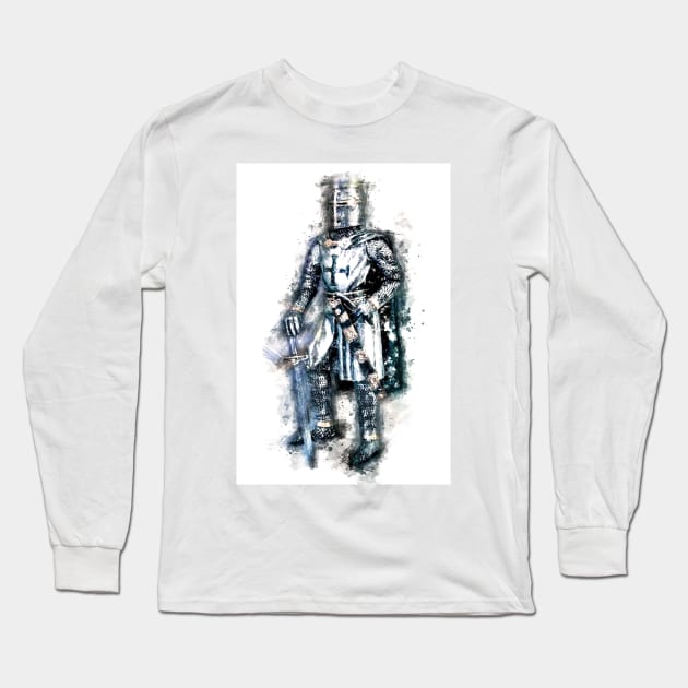 Fearless Knights Templar Warrior of Christ Watercolor Abstract Art Long Sleeve T-Shirt by Naumovski